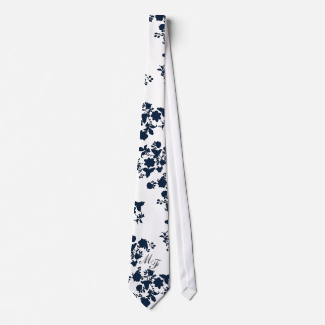 modern floral silhouette monogram tie (Front)