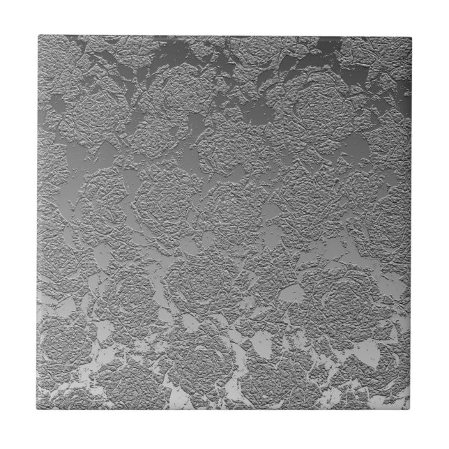 Modern Floral Silver Light Grey Pattern Tile (Front)