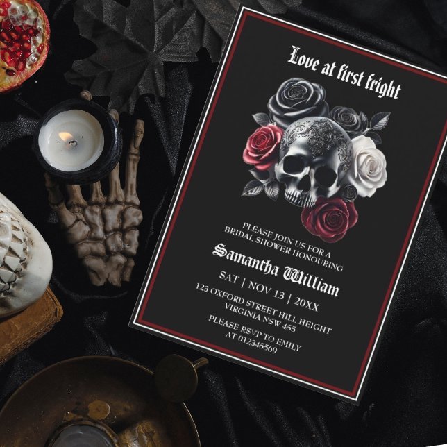 Modern Floral Skull Halloween Bridal Shower Invitation (Creator Uploaded)