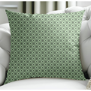 Modern Floral Small Plaid Pattern Light Green Throw Pillow