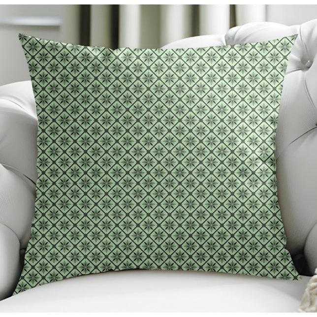 Modern Floral Small Plaid Pattern Light Green Throw Pillow (Creator Uploaded)