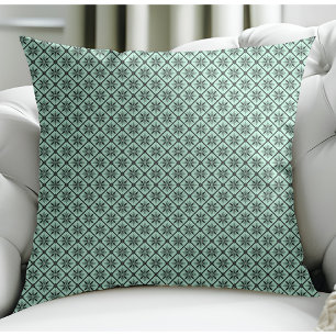 Modern Floral Small Plaid Pattern Light Teal Throw Pillow