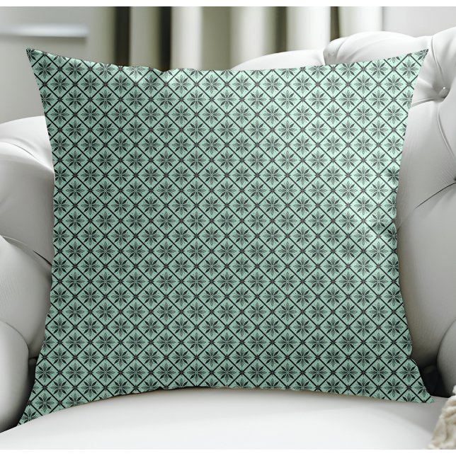 Modern Floral Small Plaid Pattern Light Teal Throw Pillow (Creator Uploaded)