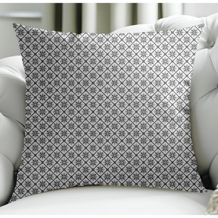 Modern Floral Small Plaid Pattern White Throw Pillow