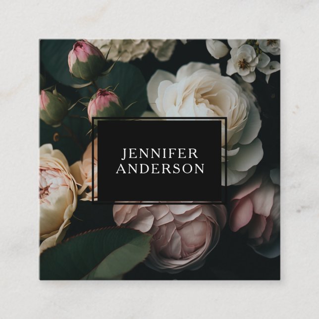Modern floral square business card (Front)