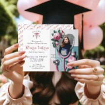 Modern Floral Stethoscope Graduation invitation