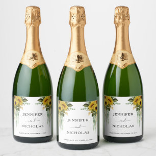 Modern Floral Sunflower Wedding  Sparkling Wine Label