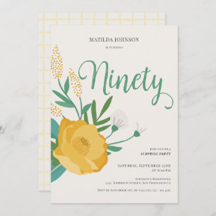 Modern Floral Surprise 90th Birthday Party Invitation