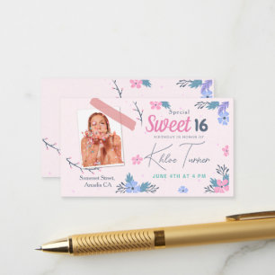 Modern Floral Sweet 16 pink Birthday Enclosure Card