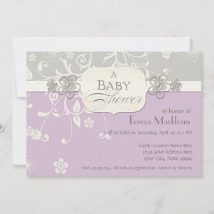 Modern Floral Swirl Flourish Bracket Baby Shower Invitation