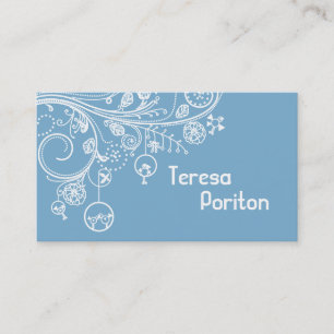 Modern floral swirls & birds dusk blue business card