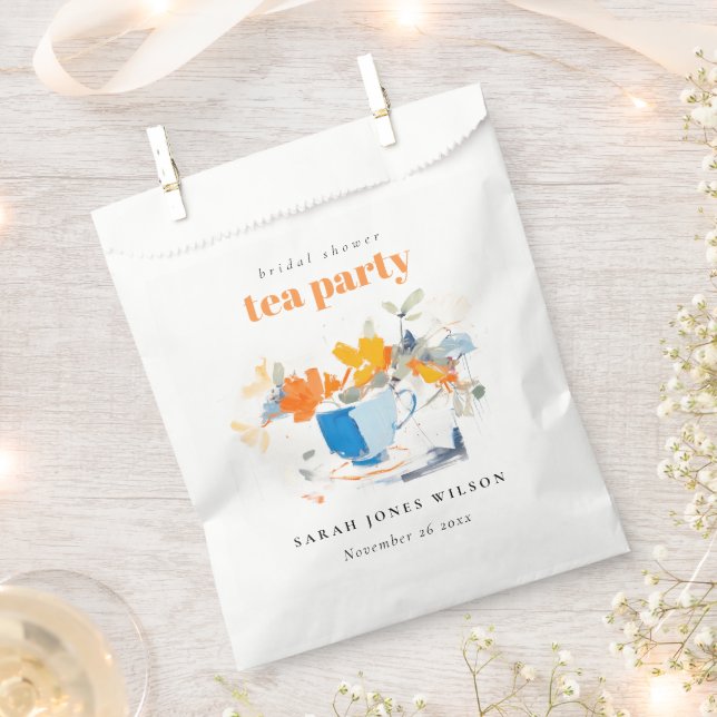 Modern Floral Tea Cup Bridal Shower Tea Party  Favour Bag (Clipped)
