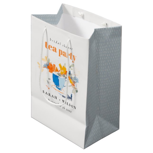 Modern Floral Tea Cup Bridal Shower Tea Party  Medium Gift Bag (Front Angled)
