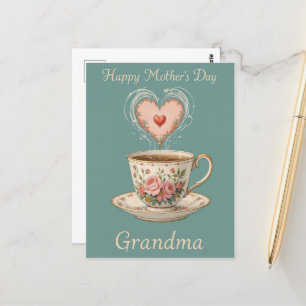 Modern Floral Tea Cup Grandma Stylish Mothers Day Postcard
