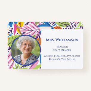 Modern Floral Teacher Educator Staff Photo ID Badge