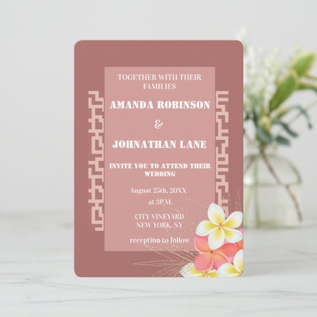 Modern Floral Terracotta Wedding Invitation (Standing Front)