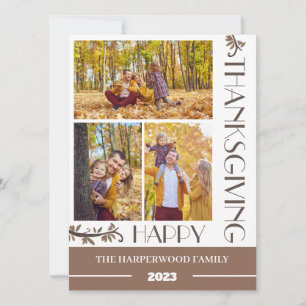 Modern Floral Thanksgiving Family photo Collage Holiday Card