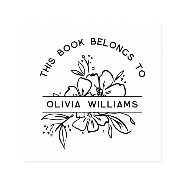 Modern Floral This Book Belongs To Custom Name Self-inking Stamp (Design)