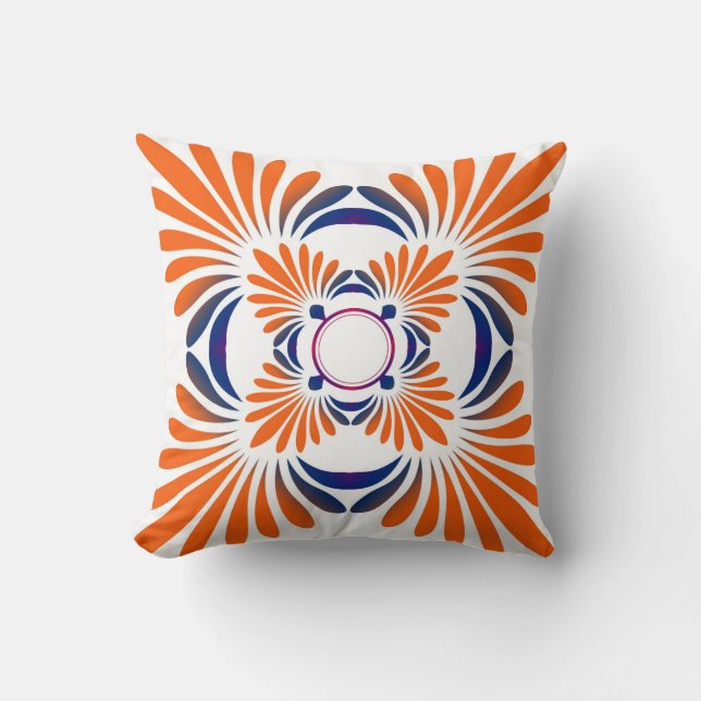 Modern Floral Throw Pillows:Blue Orange Pillow (Front)