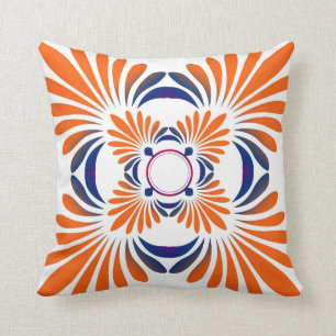 Modern Floral Throw Pillows:Blue Orange Pillow