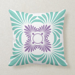Modern Floral Throw Pillows:Purple Aqua Throw Pillow