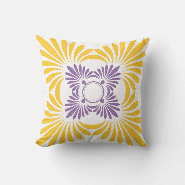 Modern Floral Throw Pillows:Purple Yellow Throw Pillow (Front)