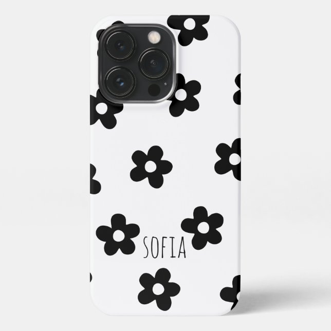 Modern Floral Trendy Black and white Pretty Spring iPhone Case (Back)