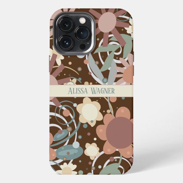 Modern Floral Trendy Customize Name Fun iPhone Case (Back)