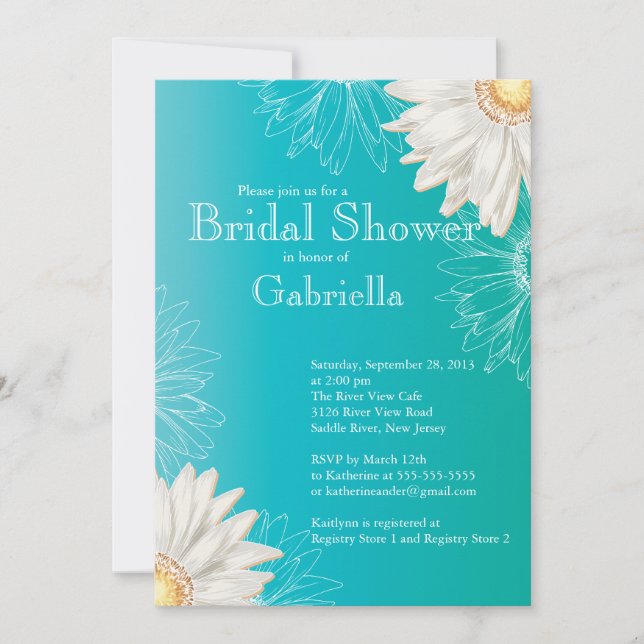 Modern Floral Turquoise Blue Daisy Bridal Shower Invitation (Front)