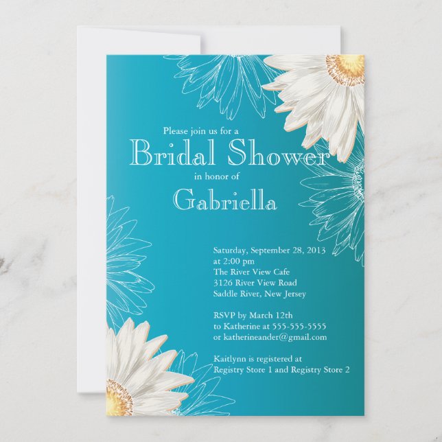 Modern Floral Turquoise Daisy Bridal Shower Invitation (Front)