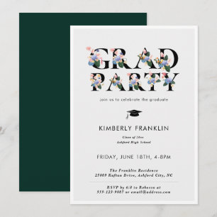 Modern Floral Typography GRAD PARTY Invitation