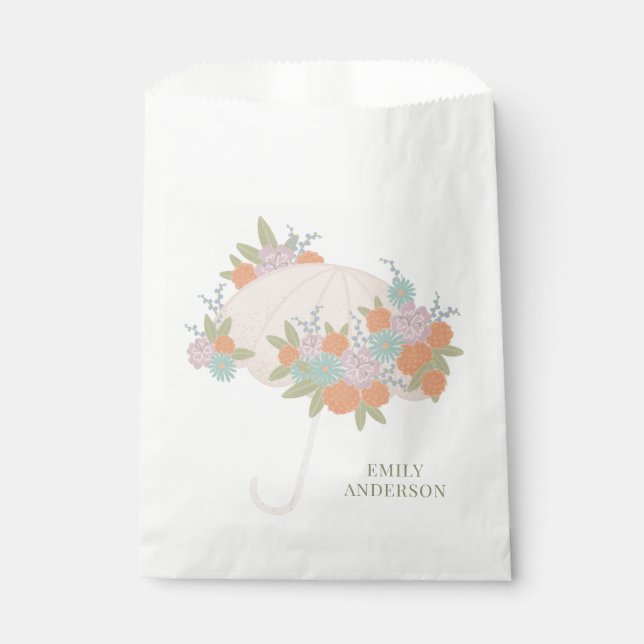 Modern Floral Umbrella Colourful Baby Shower Favour Bag (Front)