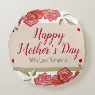 Modern Floral Unique Elegant Happy Mothers Day Round Pillow