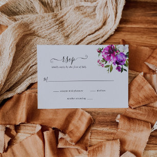 Modern Floral Vibrant Bold Bright Purple Wedding RSVP Card