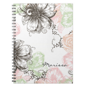 Modern Floral Vintage Graphic Flowers Pink Black Notebook