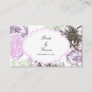 Modern Floral Vintage Graphic Flowers Purple Black Place Card