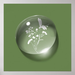 Modern Floral Water-drop Green Minimal Silhouette Poster