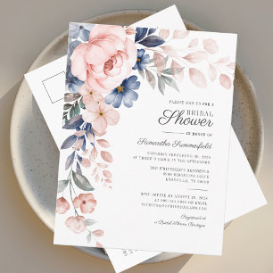 Modern Floral Watercoler Script Pink Bridal Shower Invitation Postcard