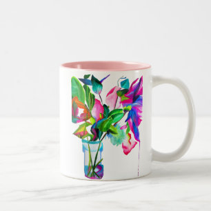 Modern floral watercolor art flowers Two-Tone coffee mug