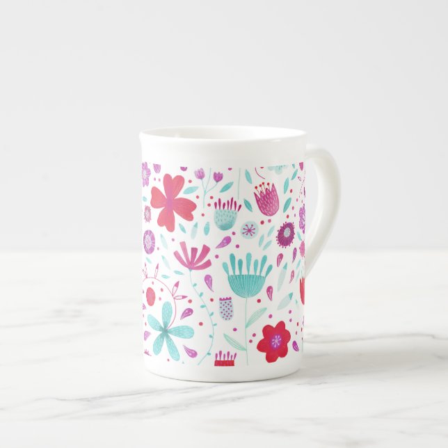 Modern Floral Watercolor Bone China Mug (Front Right)
