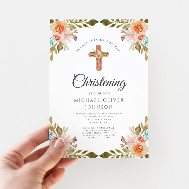 Modern Floral Watercolor Christening Invitation (Creator Uploaded)