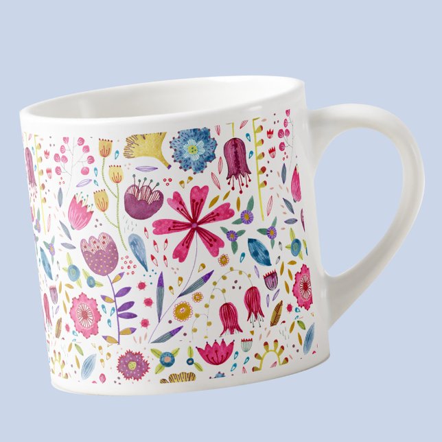 Modern Floral Watercolor Espresso Cup (Modern watercolor floral wildflower  espresso cup)