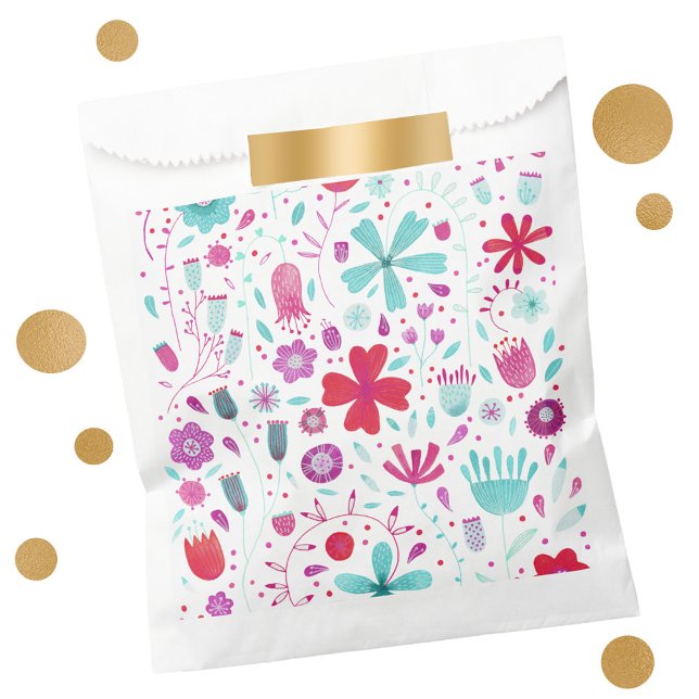 Modern Floral Watercolor Favour Bag (Modern floral pink, purple and aqua party favor bags)