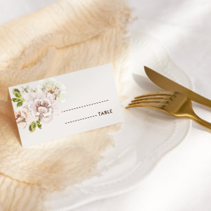 Modern Floral Watercolor Ivory Cream Weddin Folded Place Card