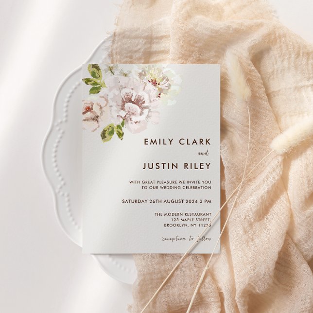 Modern Floral Watercolor Ivory Cream Wedding Invitation (Creator Uploaded)