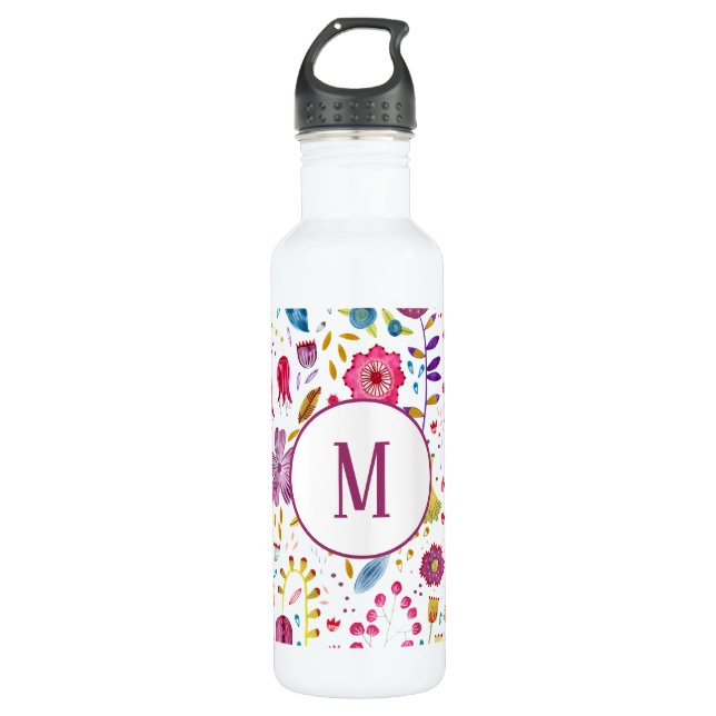 Modern Floral Watercolor Monogram 710 Ml Water Bottle (Front)