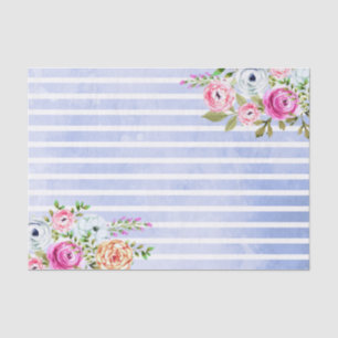 Modern Floral Watercolor Rose Navy Stripe Wedding Tissue Paper
