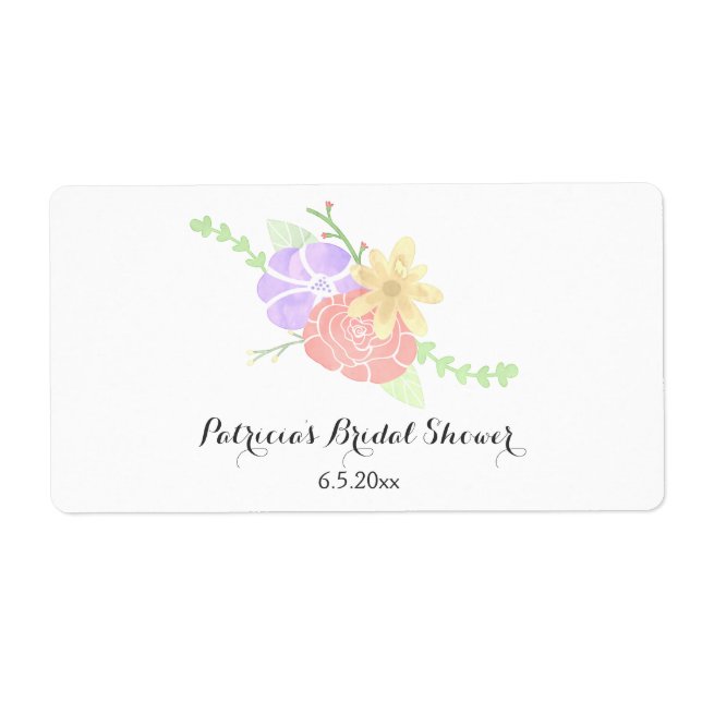 Modern Floral Watercolor Water Bottle Labels (Front)