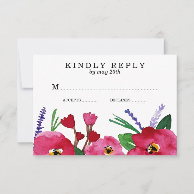Modern Floral Watercolor Wedding | RSVP Card (Front)