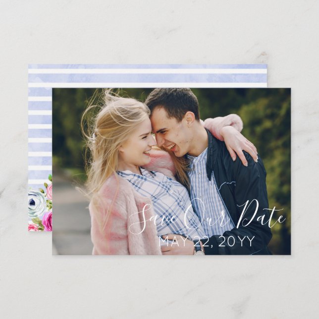 Modern Floral Watercolor Wedding Save The Date (Front/Back)